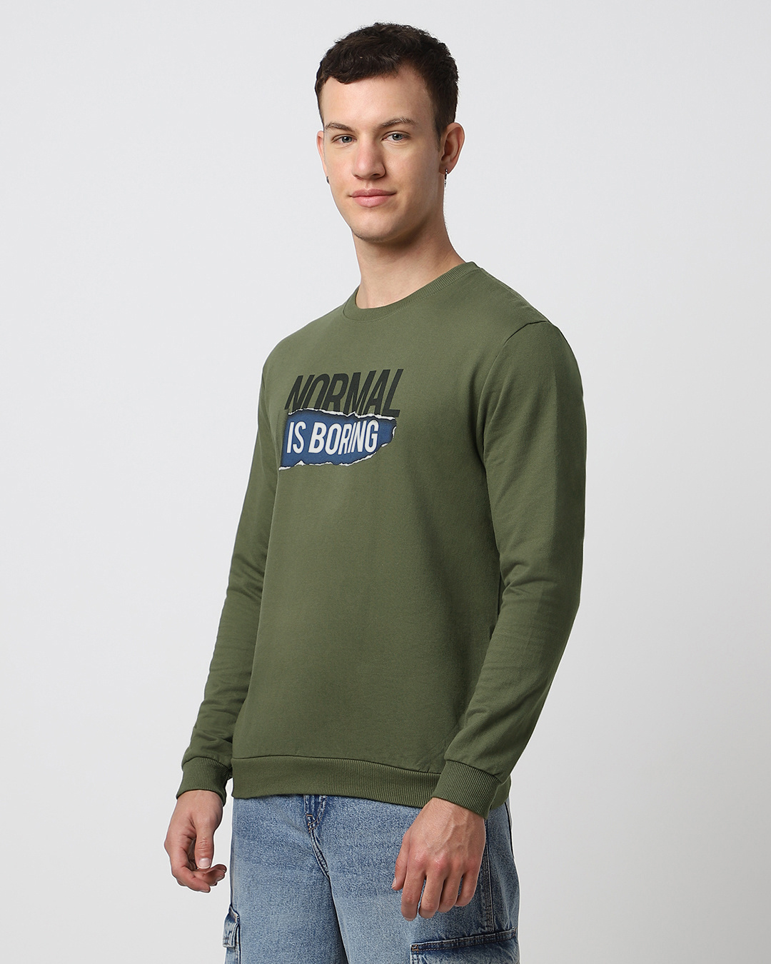 Shop Men's Green Boring Normal Typography Sweatshirt-Back