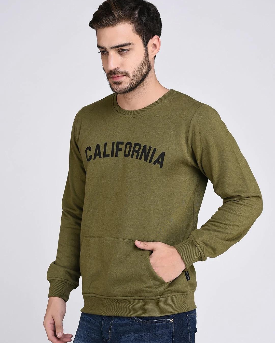 Shop Men's Green California Typography Sweatshirt-Back