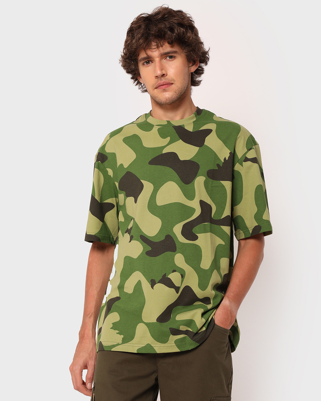 Shop Men's Green Camouflage Oversized T-shirt-Back