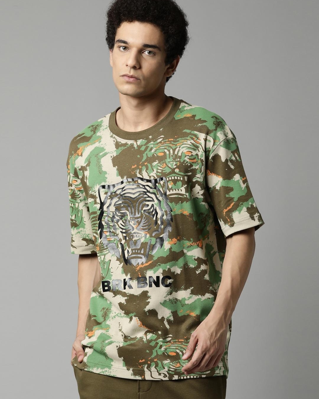Buy Men's Green Camouflage Oversized Fit Tshirt Online at Bewakoof