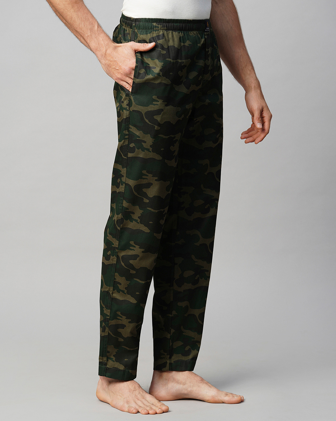 Shop Men's Green Camouflage Printed Pyjamas-Back