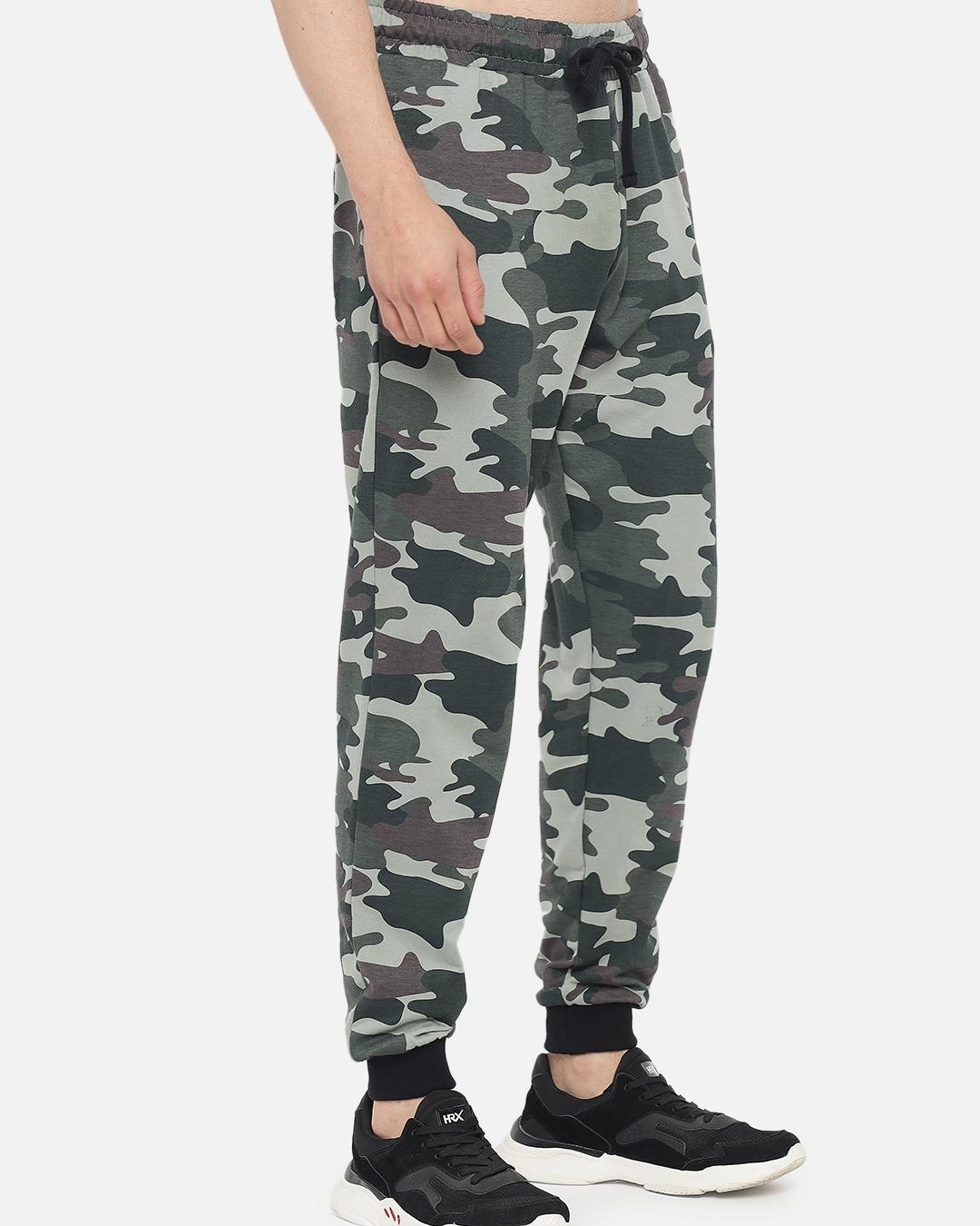 Shop Men's Green Camouflage Printed Relaxed Fit Joggers-Back