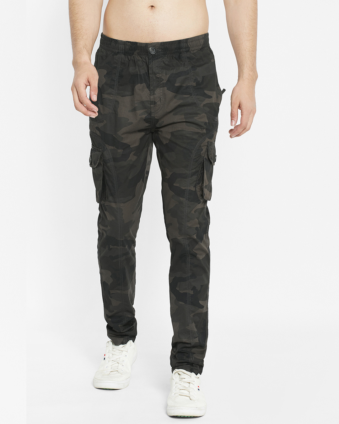 Buy Men's Green Camouflage Printed Slim Fit Cargo Trousers Online at ...