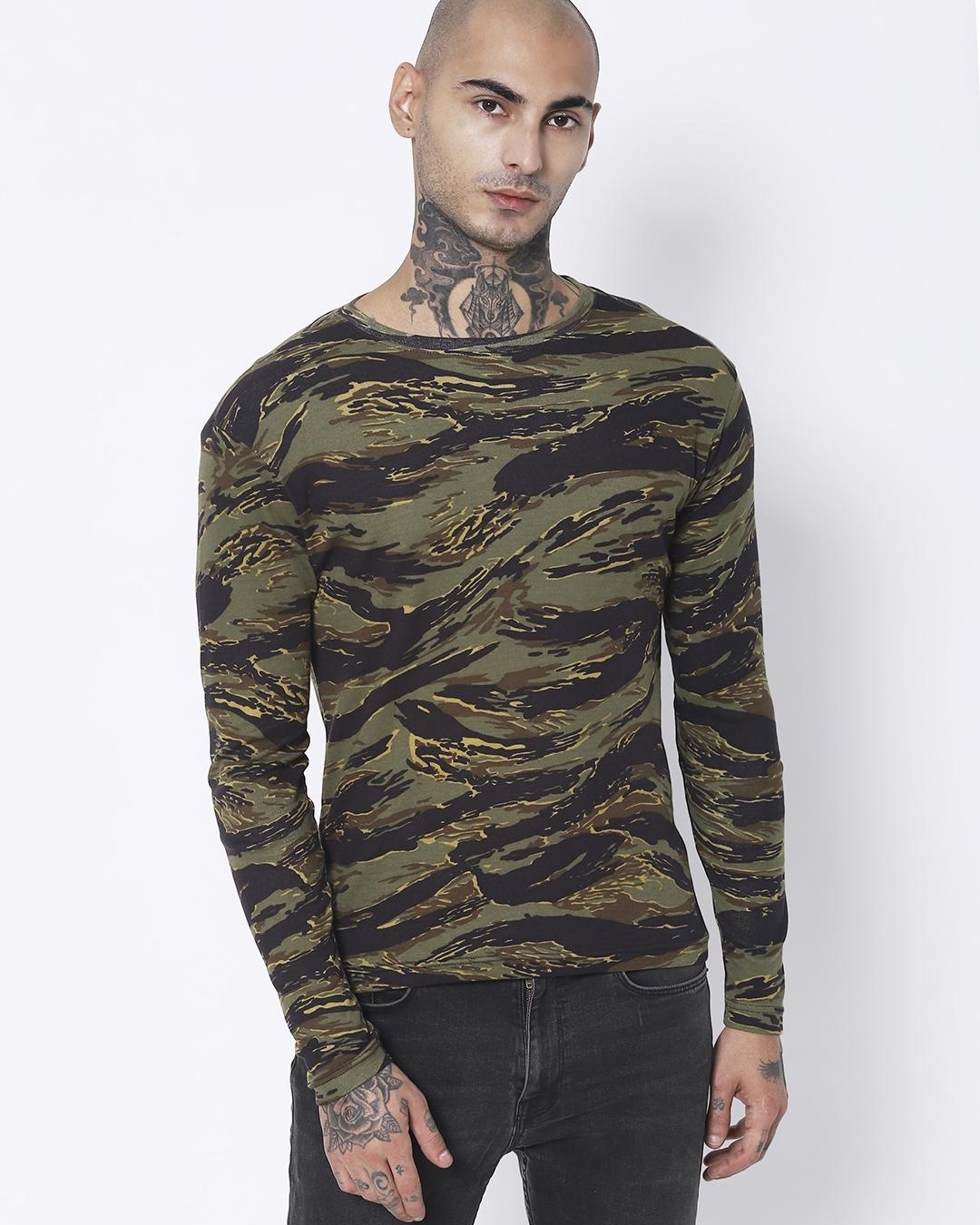 Grey And Green Camouflage Print Men's Short Sleeve Shirt