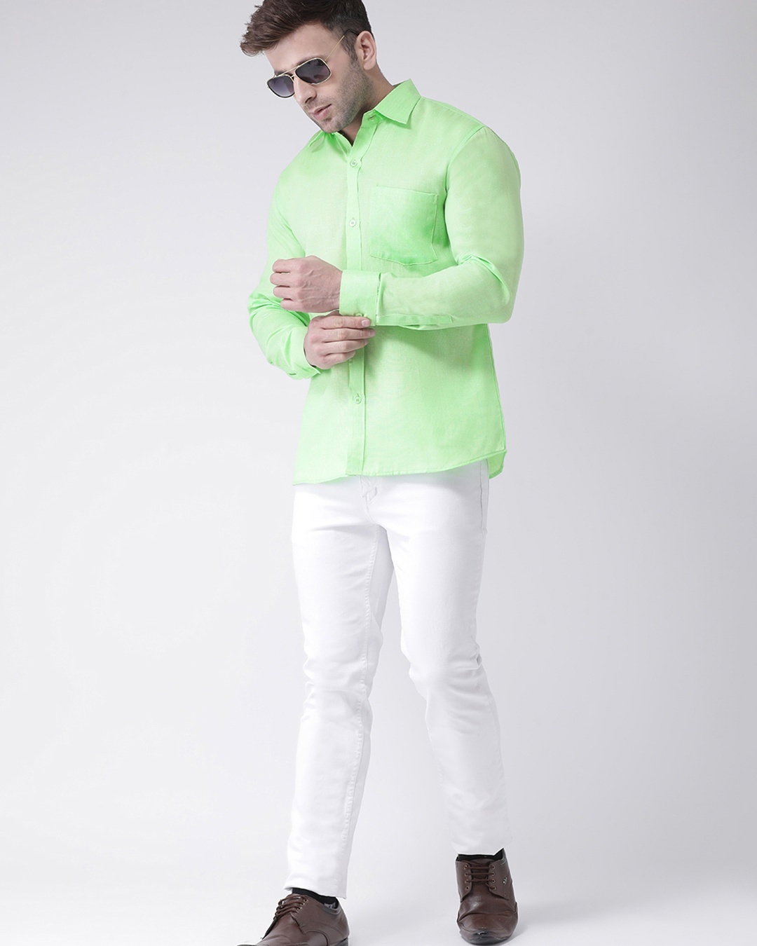 Men's Casual Green Digital Print Shirt