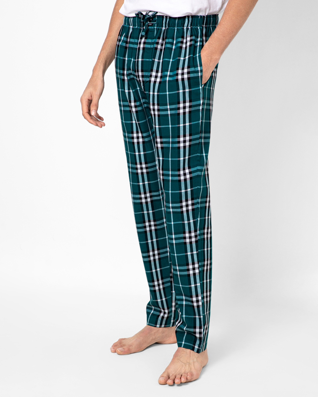 Shop Men's Green Checked Cotton Relaxed Fit Pyjamas-Back