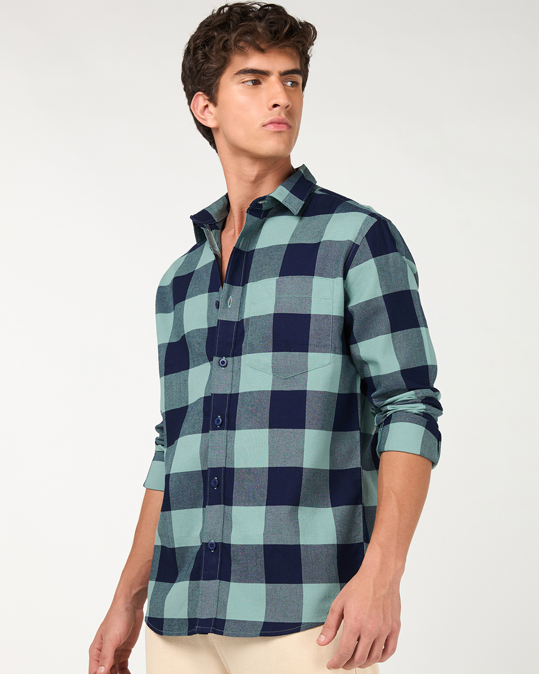 Shop Men's Green & Navy Blue Checked Shirt-Back