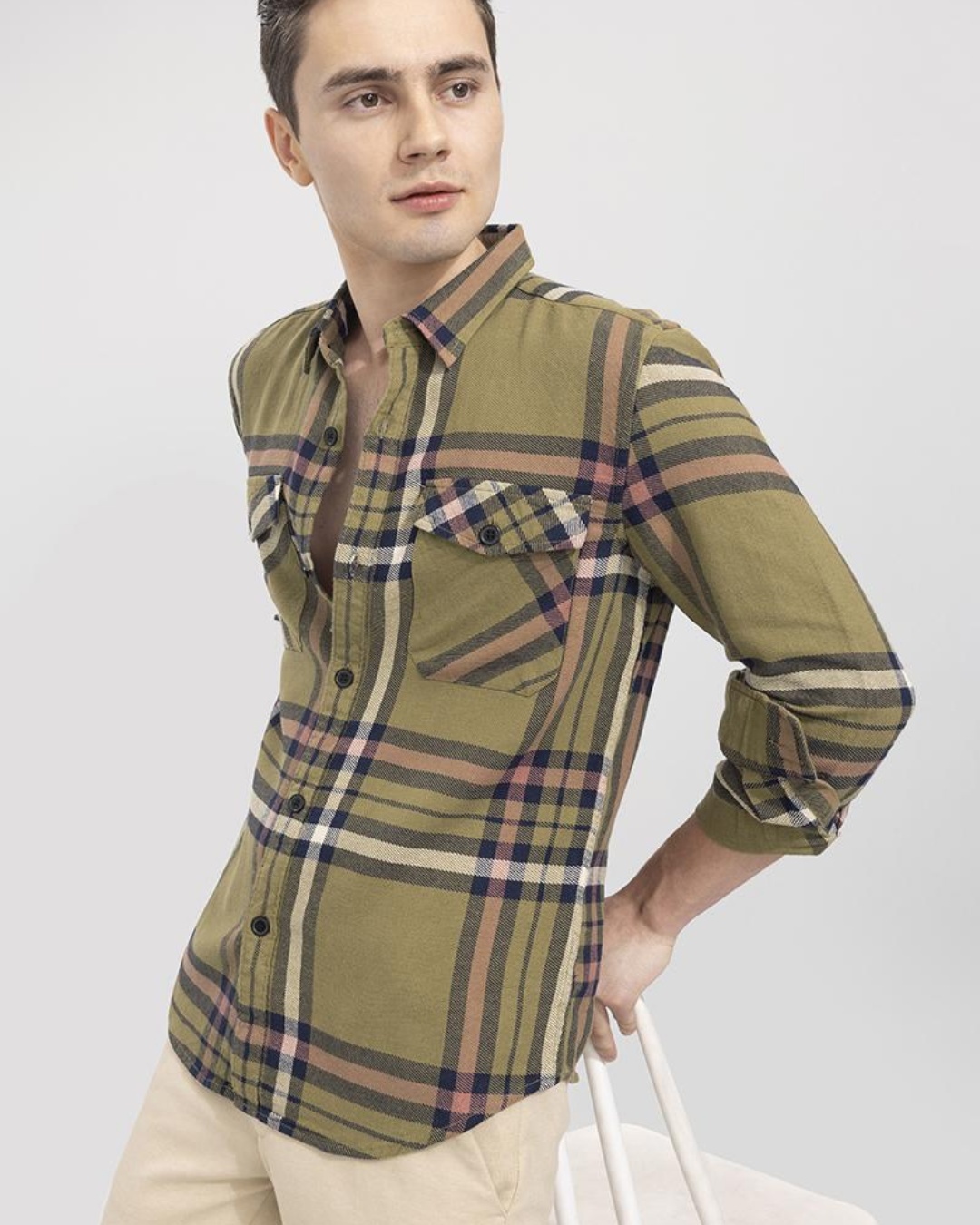 Buy Men's Green Checked Slim Fit Shirt Online at Bewakoof