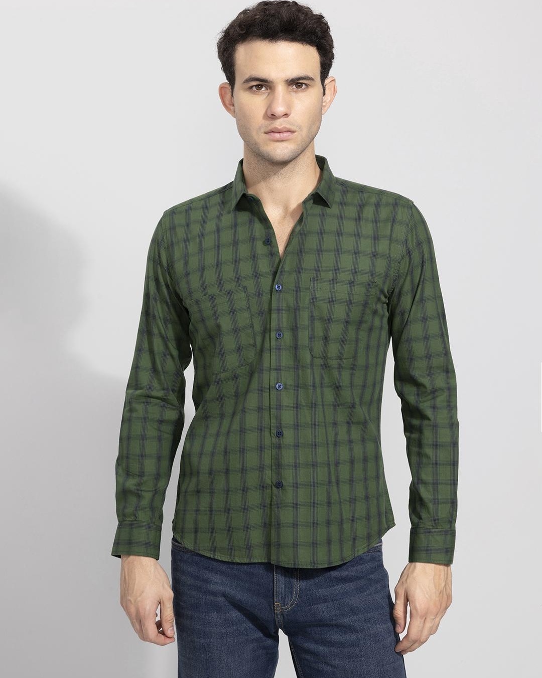 Buy Men's Green Checked Slim Fit Shirt for Men Green Online at Bewakoof