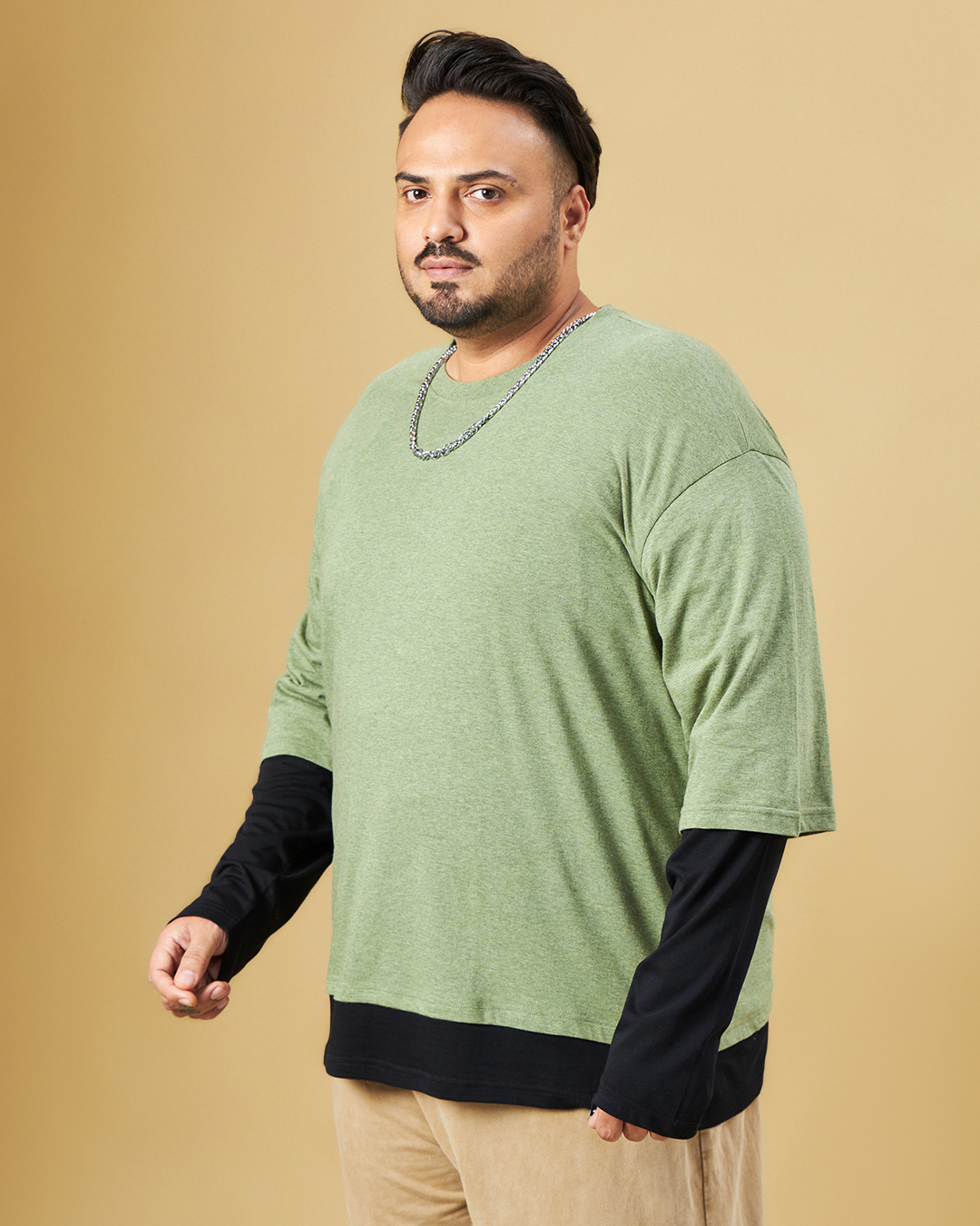 Shop Men's Green Layered Oversized Plus Size T-shirt-Back