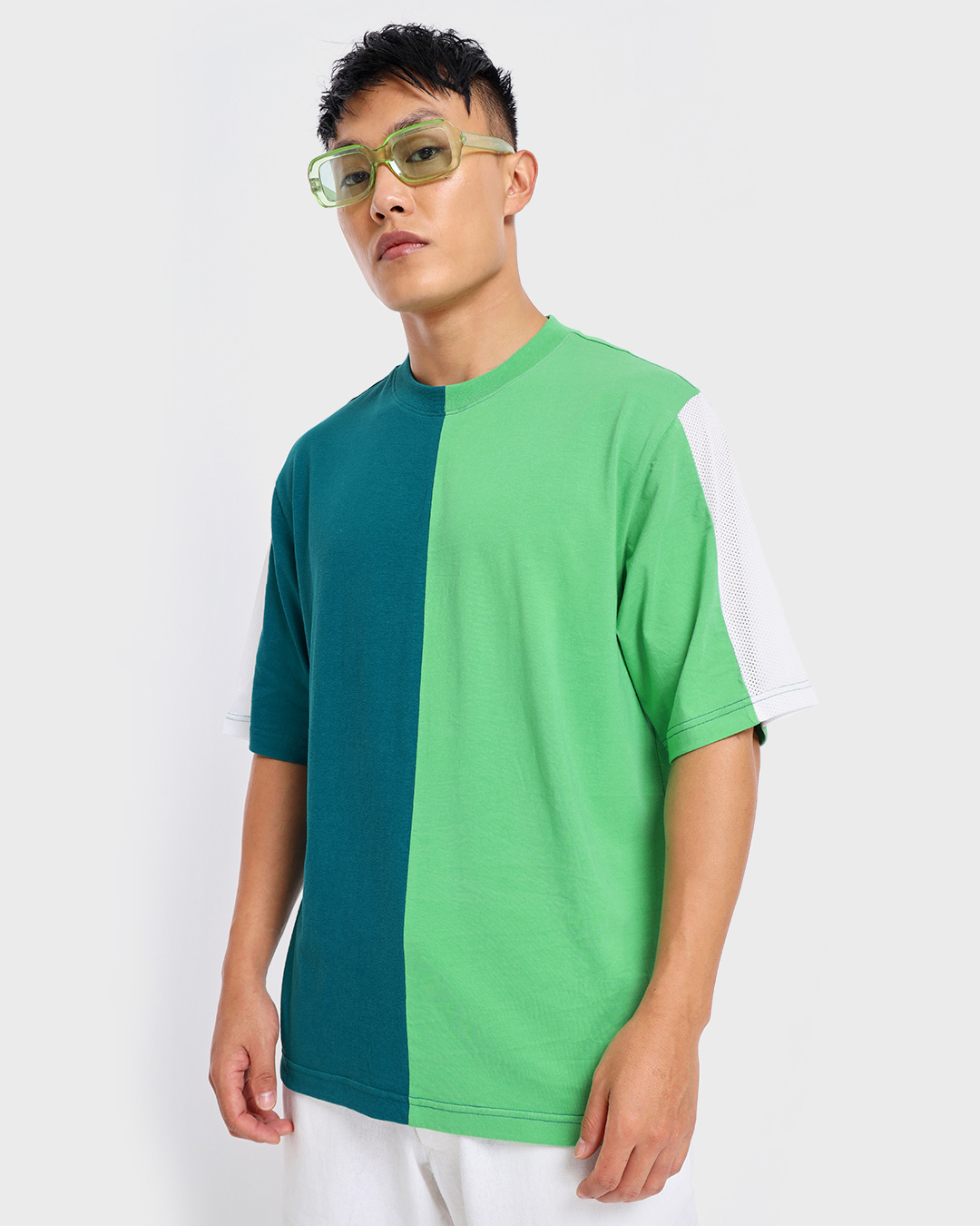 Buy Men's Green Color Block Oversized T-shirt Online at Bewakoof