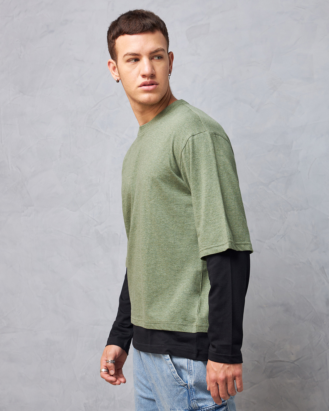 Shop Men's Green Color Block Oversized T-shirt-Back