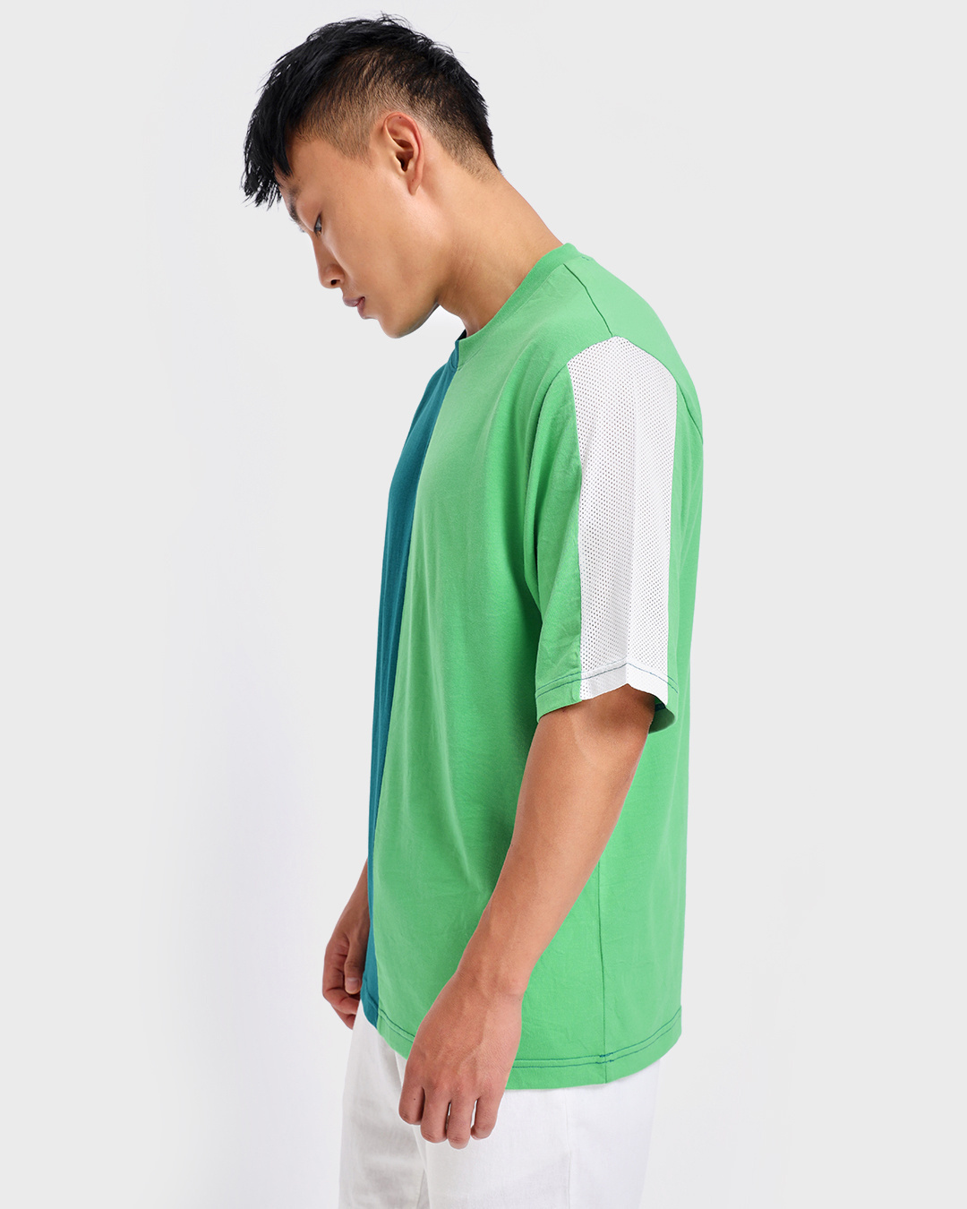 Shop Men's Green Color Block Plus Size Oversized T-shirt-Back