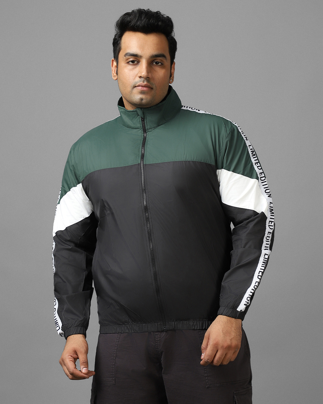 Buy Men's Green & Black Color Block Plus Size Windcheater Jacket Online ...