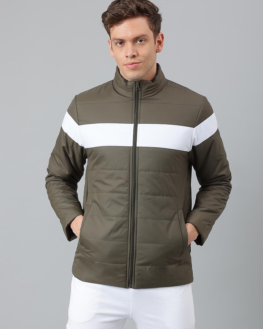 Buy Men's Green Color Block Puffer Jacket for Men Green Online at Bewakoof