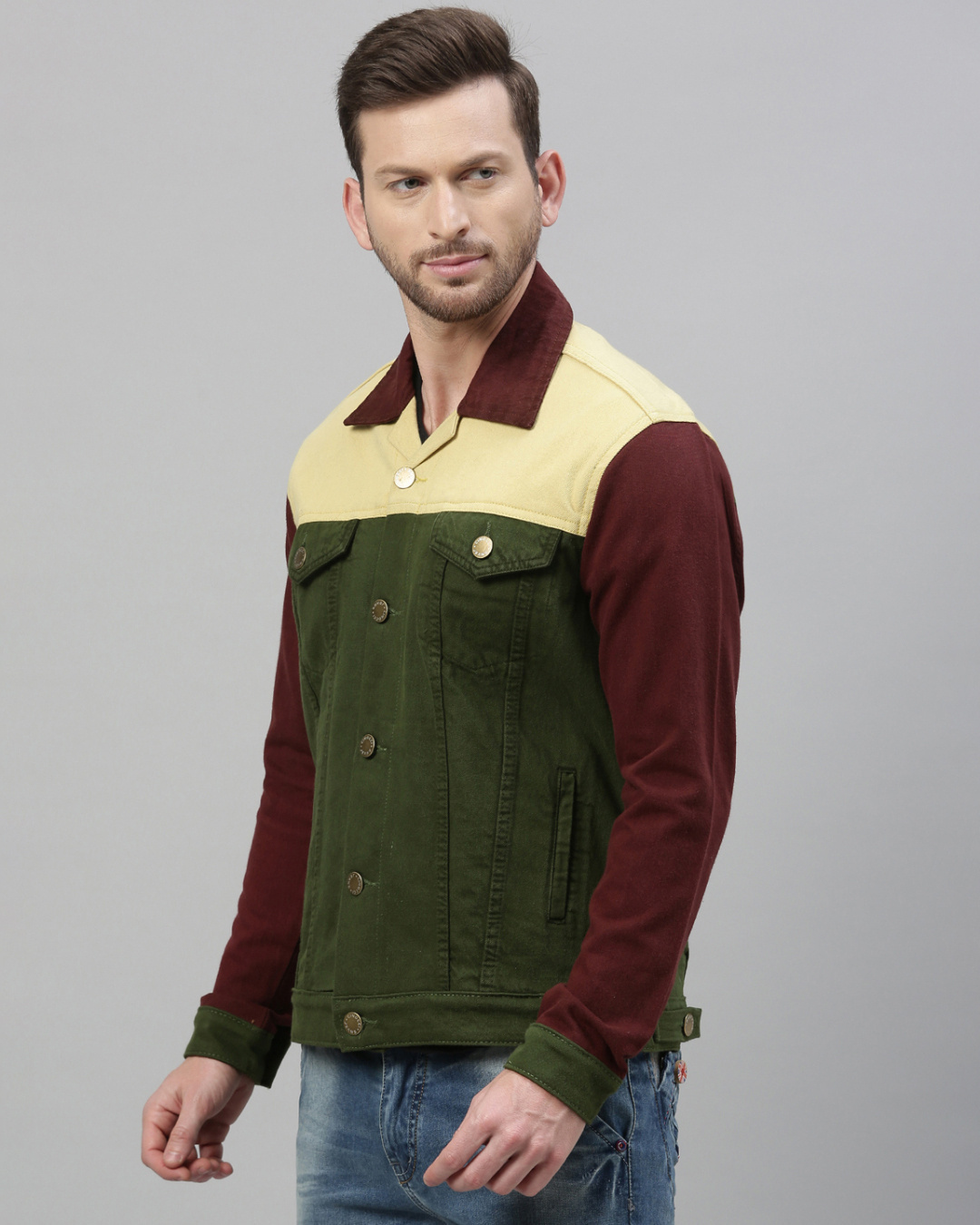 Shop Men's Green Color Block Slim Fit Jacket-Back