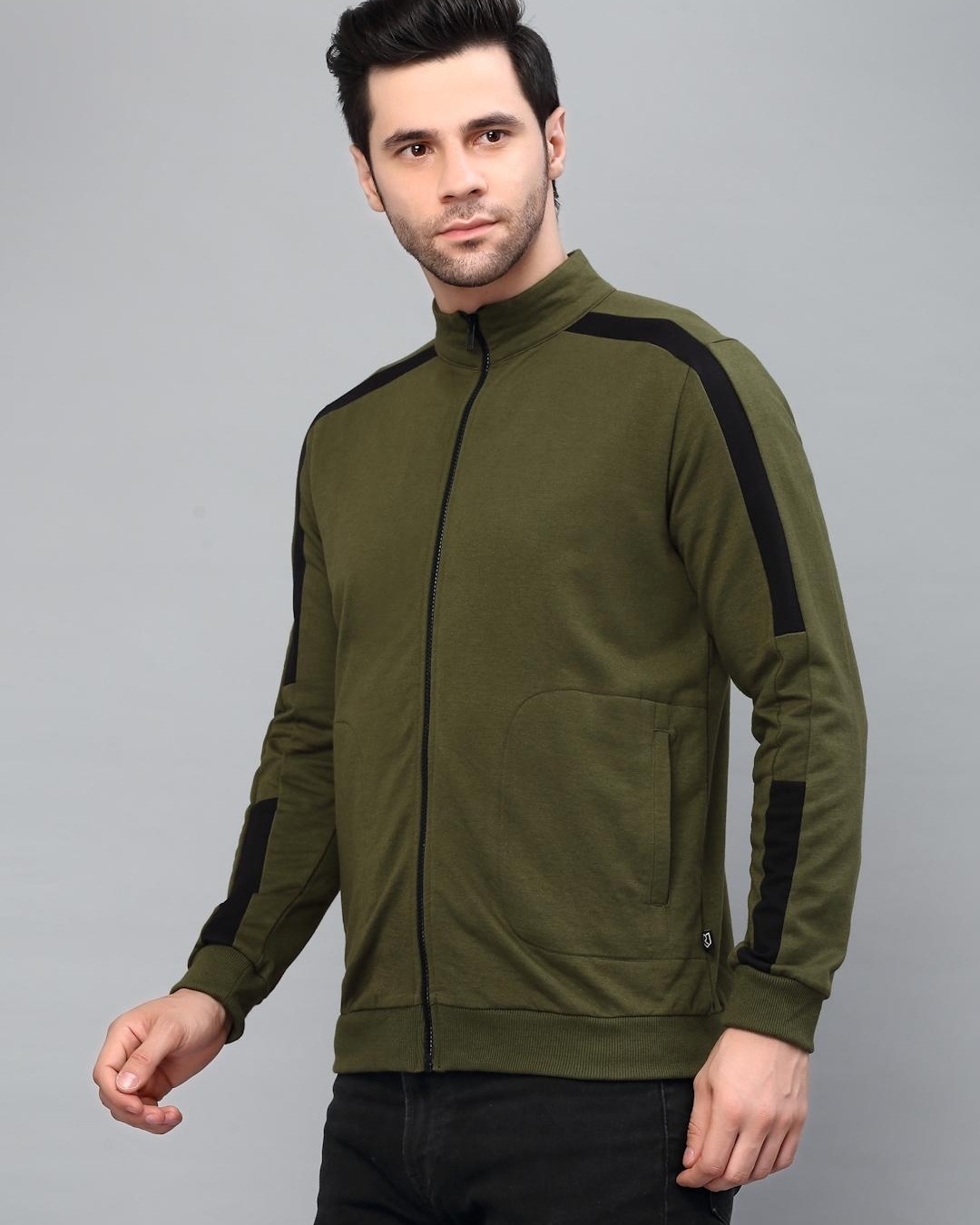 Shop Men's Green Color Block Slim Fit Jacket-Back