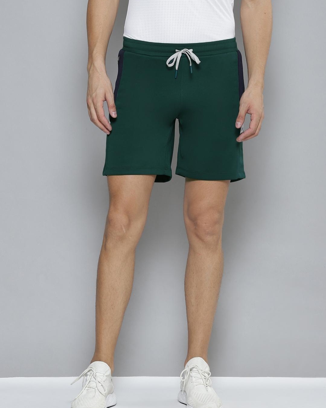 Shop Men's Green Color Block Slim Fit Shorts-Back