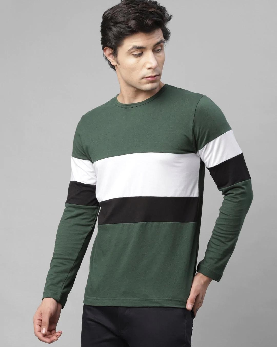 Shop Men's Green Color Block Slim Fit T-shirt-Back