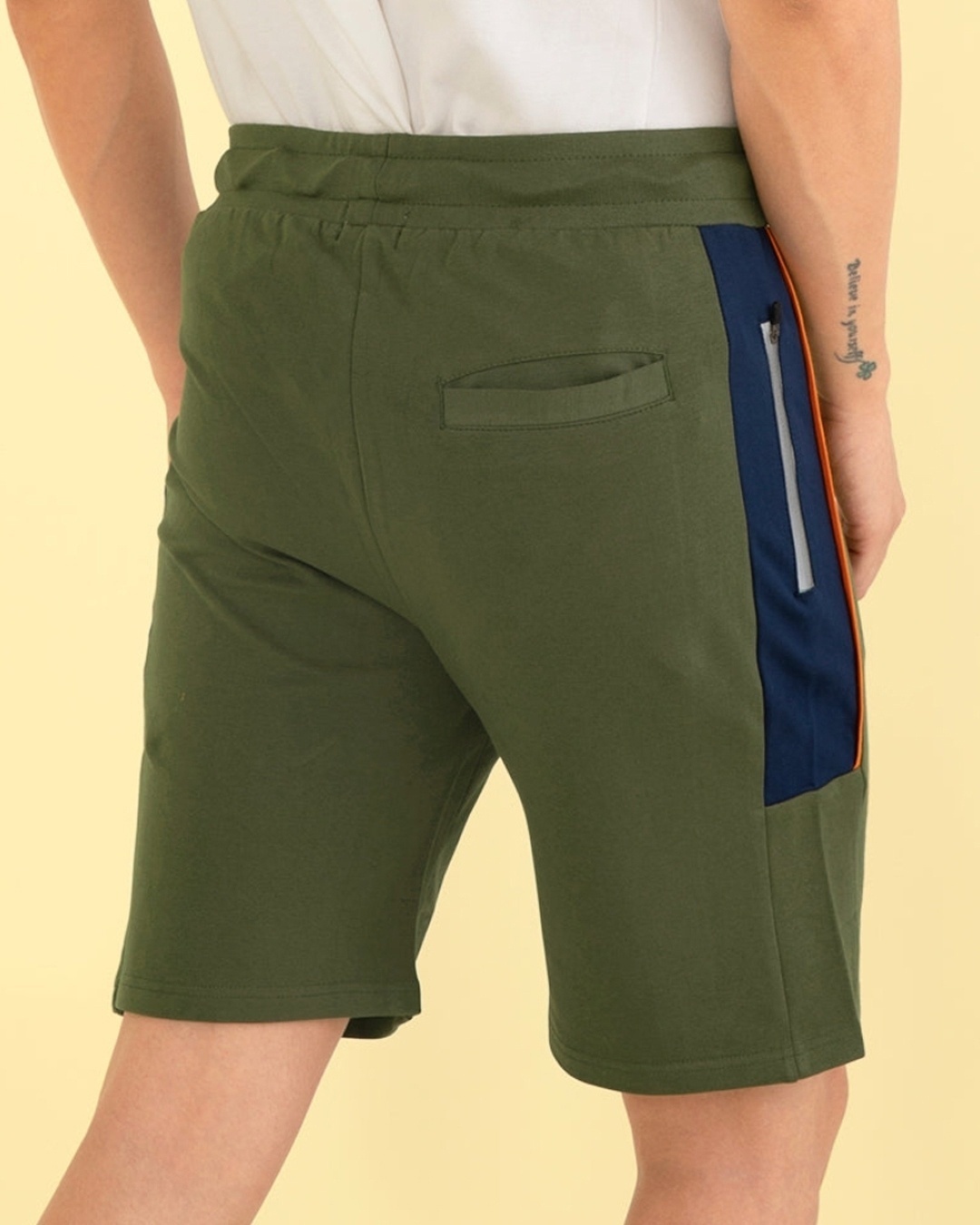 Shop Men's Green Color Block Sports Shorts-Back