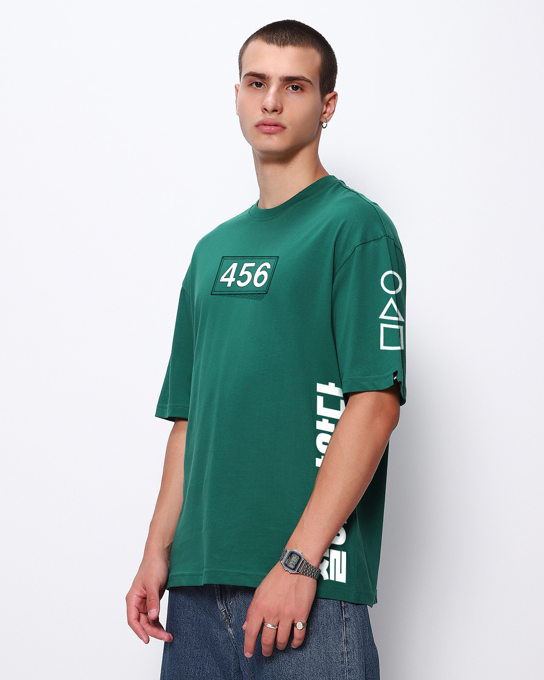 Shop Men's Green Contestants Graphic Printed Super Loose Fit T-shirt-Back