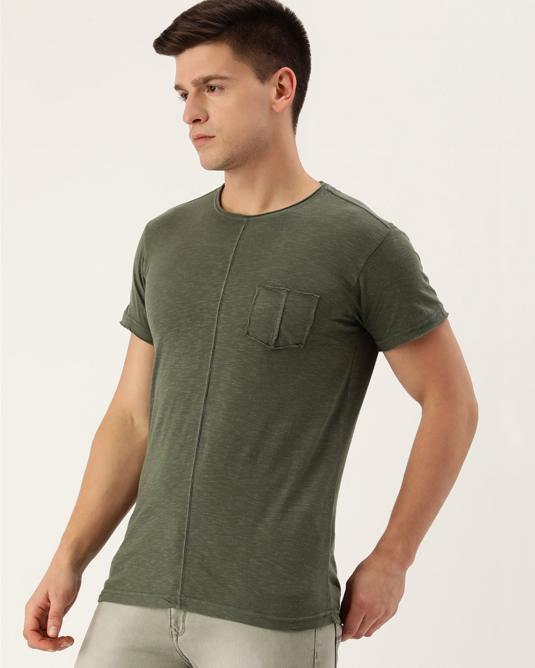 Shop Men's Olive Self Design Cotton T-shirt-Back