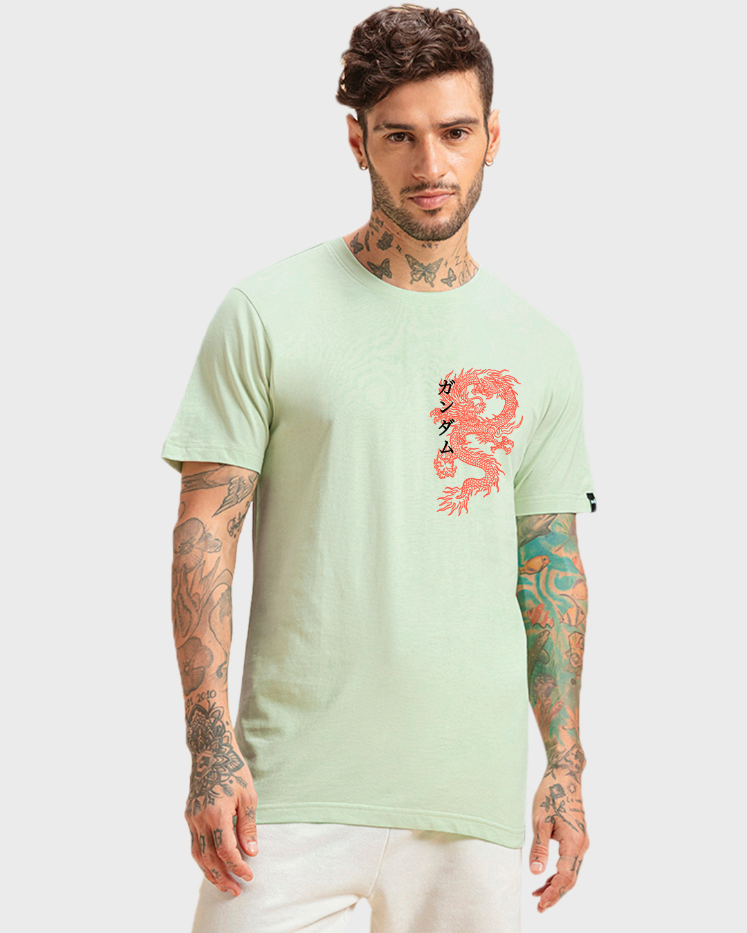 Shop Men's Green Cyber Samurai Graphic Printed T-shirt-Back