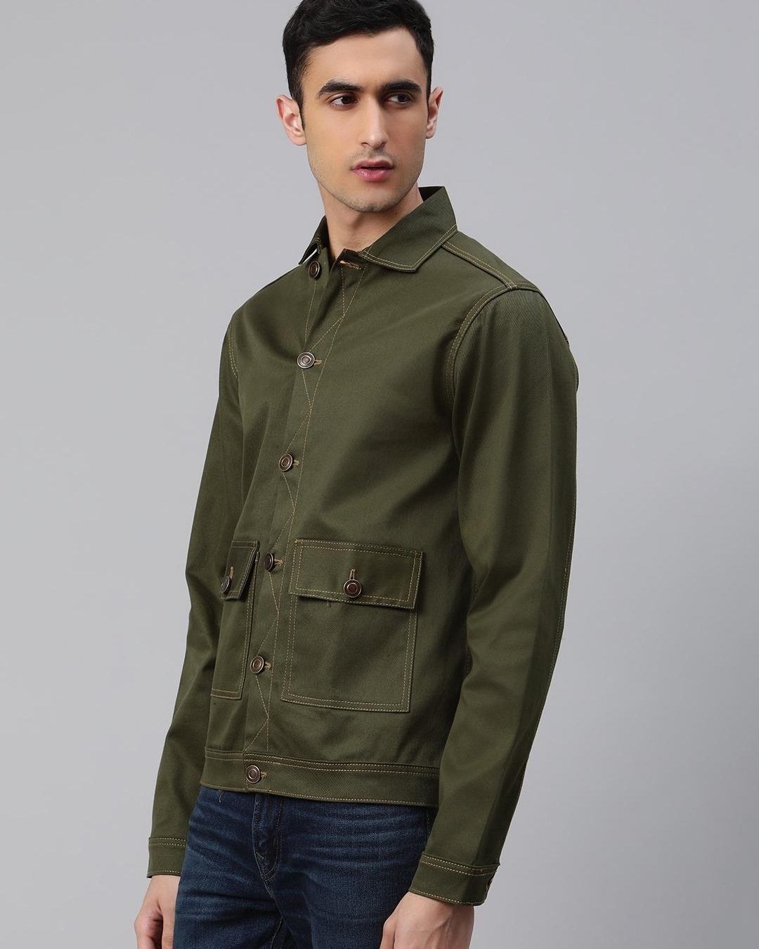 Shop Men's Green Denim Jacket-Back