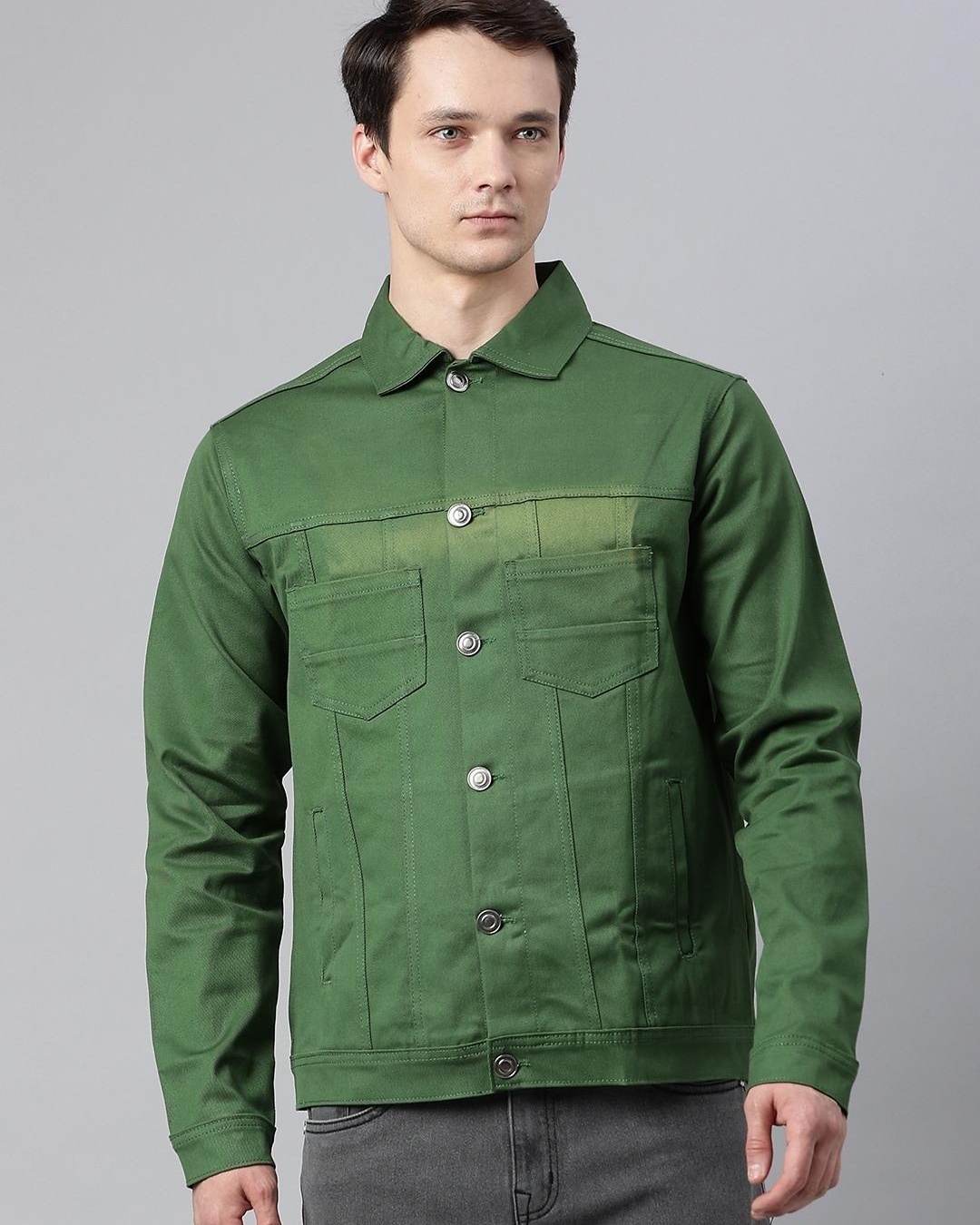 Buy Mens Green Denim Jacket Online At Bewakoof 