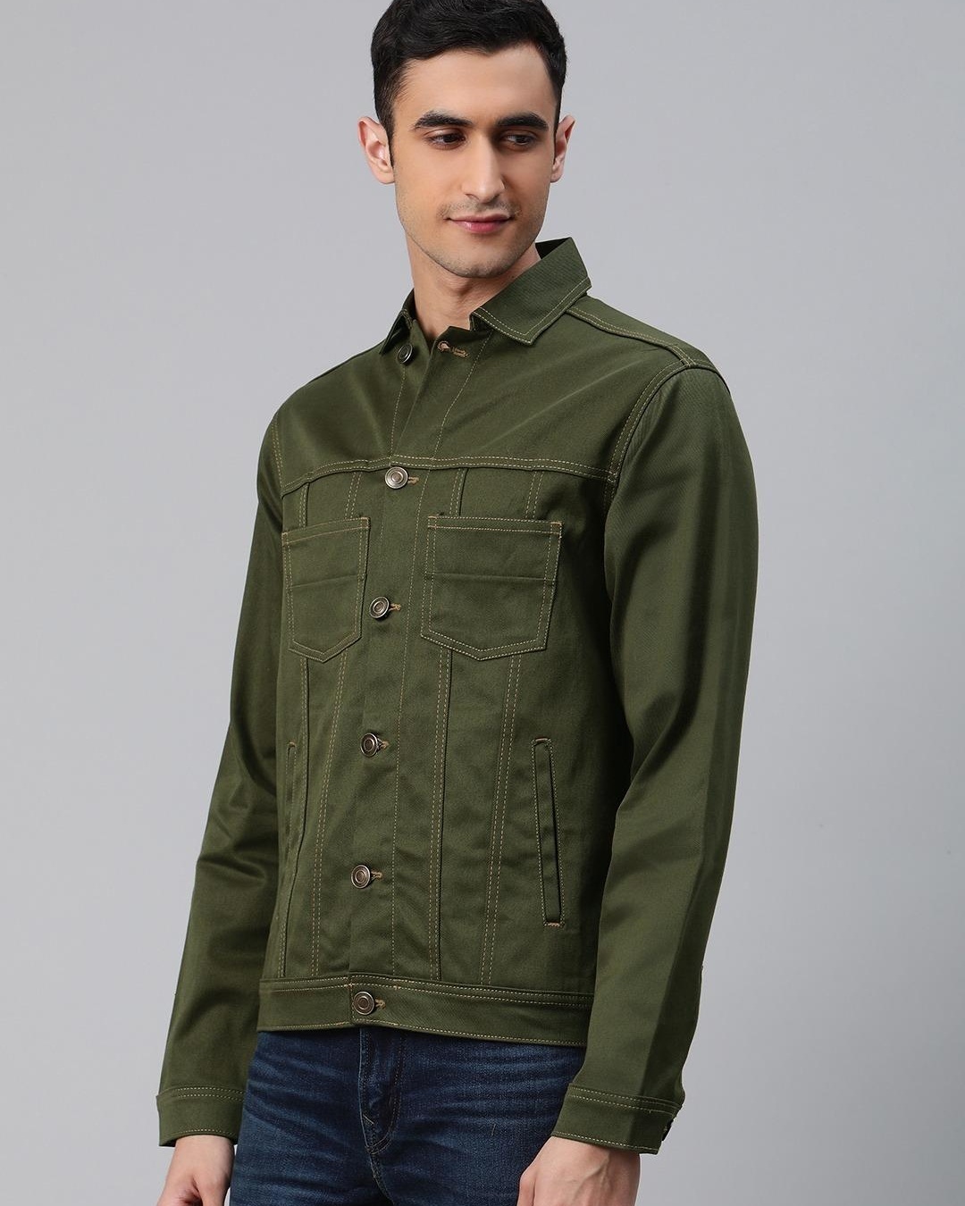 Shop Men's Green Denim Jacket-Back