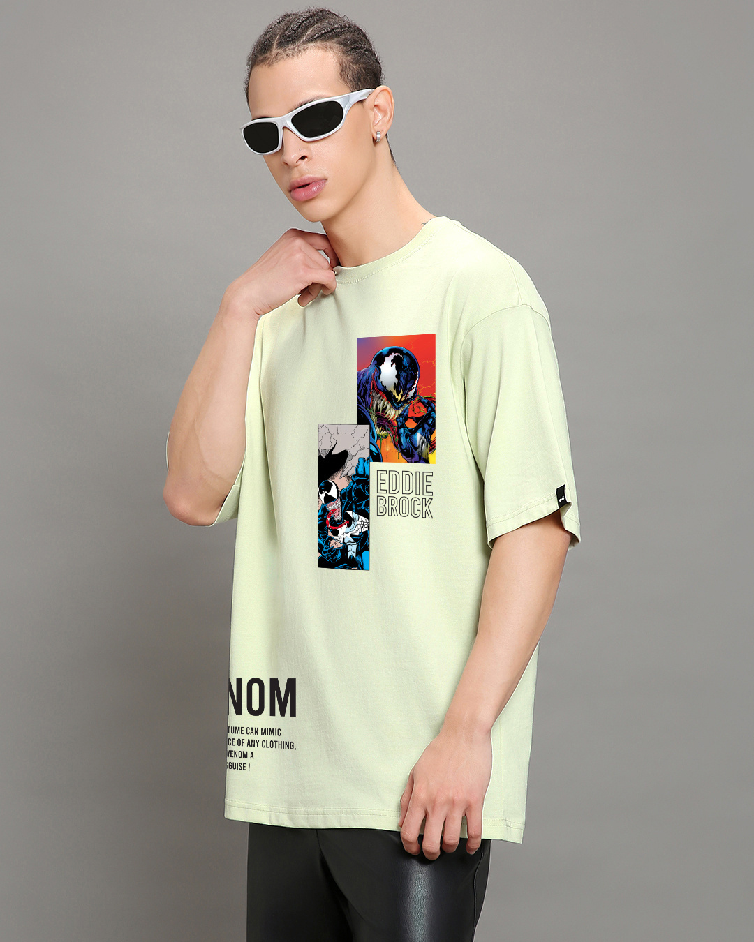 Shop Men's Green Eddie Brock Graphic Printed Oversized T-shirt-Back