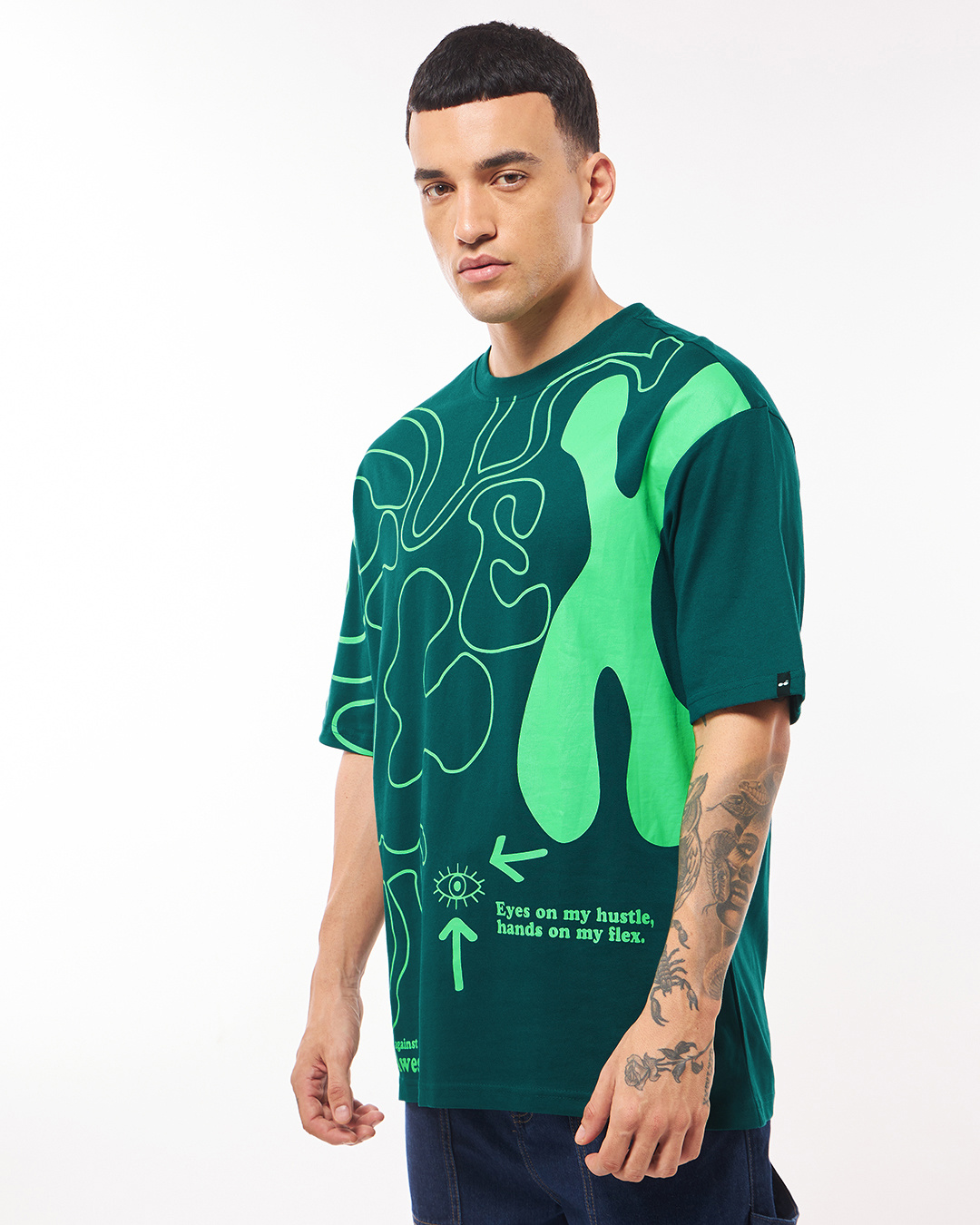 Shop Men's Green Flex Graphic Printed Oversized T-shirt-Back