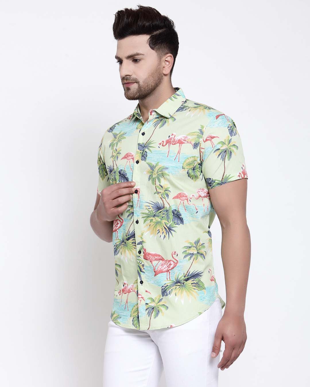Shop Men's Green Floral Prin T-Shirt-Back