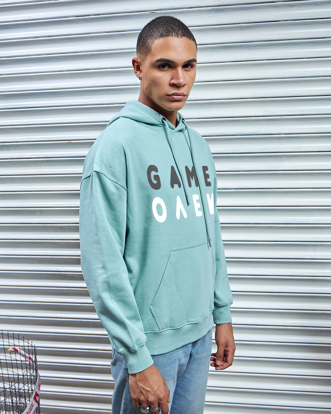 Shop Men's Green Game Over Minimal Graphic Printed Oversized Hoodies-Back