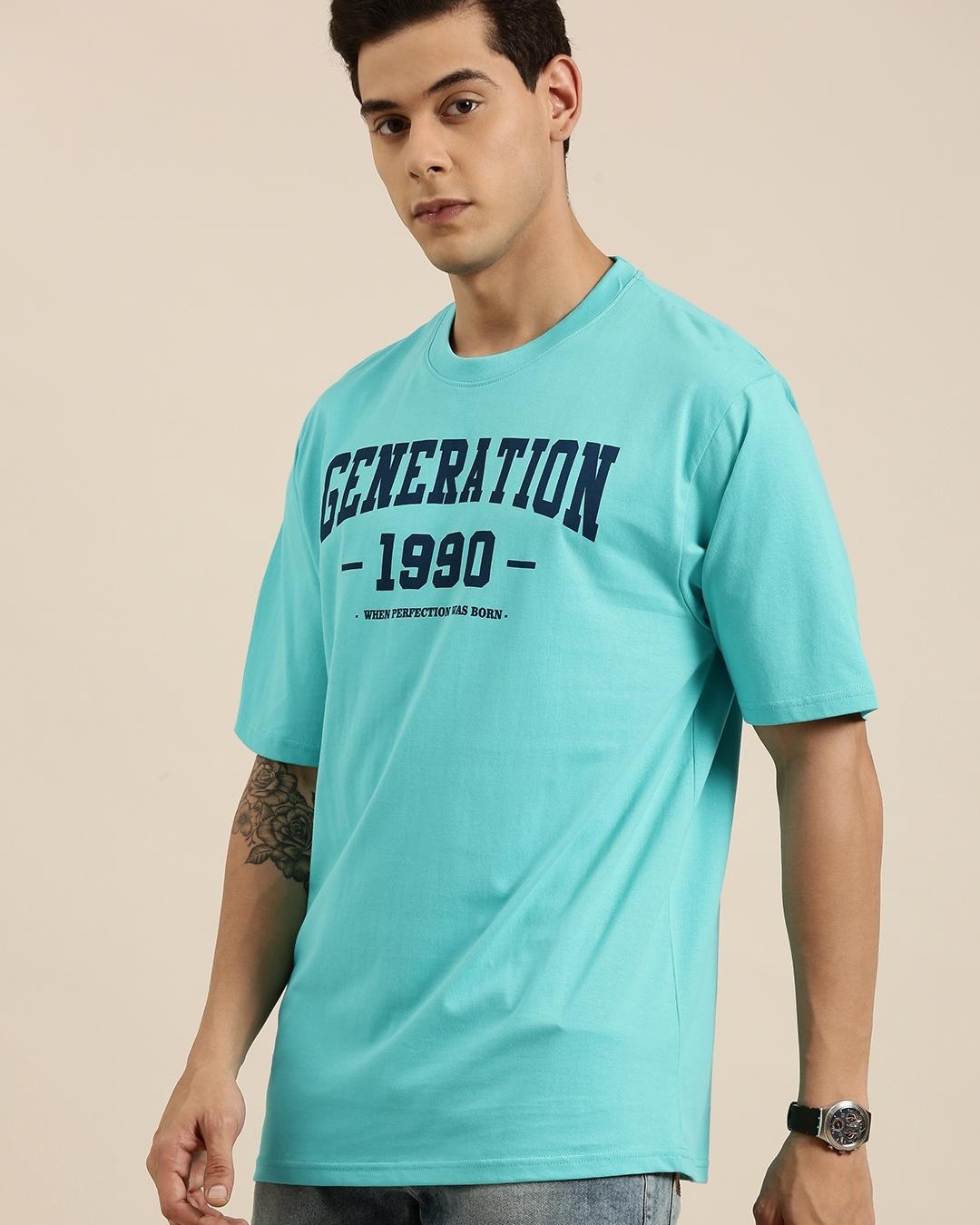 Shop Men's Blue Generation Typography Oversized T-shirt-Back