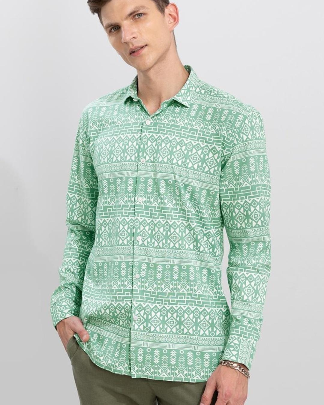 Shop Men's Green Gens Printed Slim Fit Shirt-Back