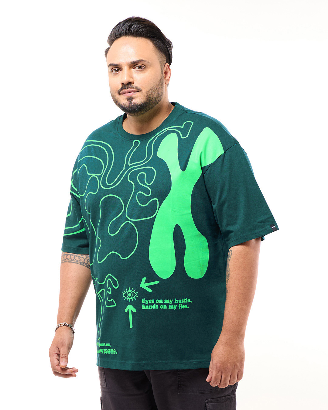 Shop Men's Green Awesome Graphic Printed Oversized Plus Size T-shirt-Back