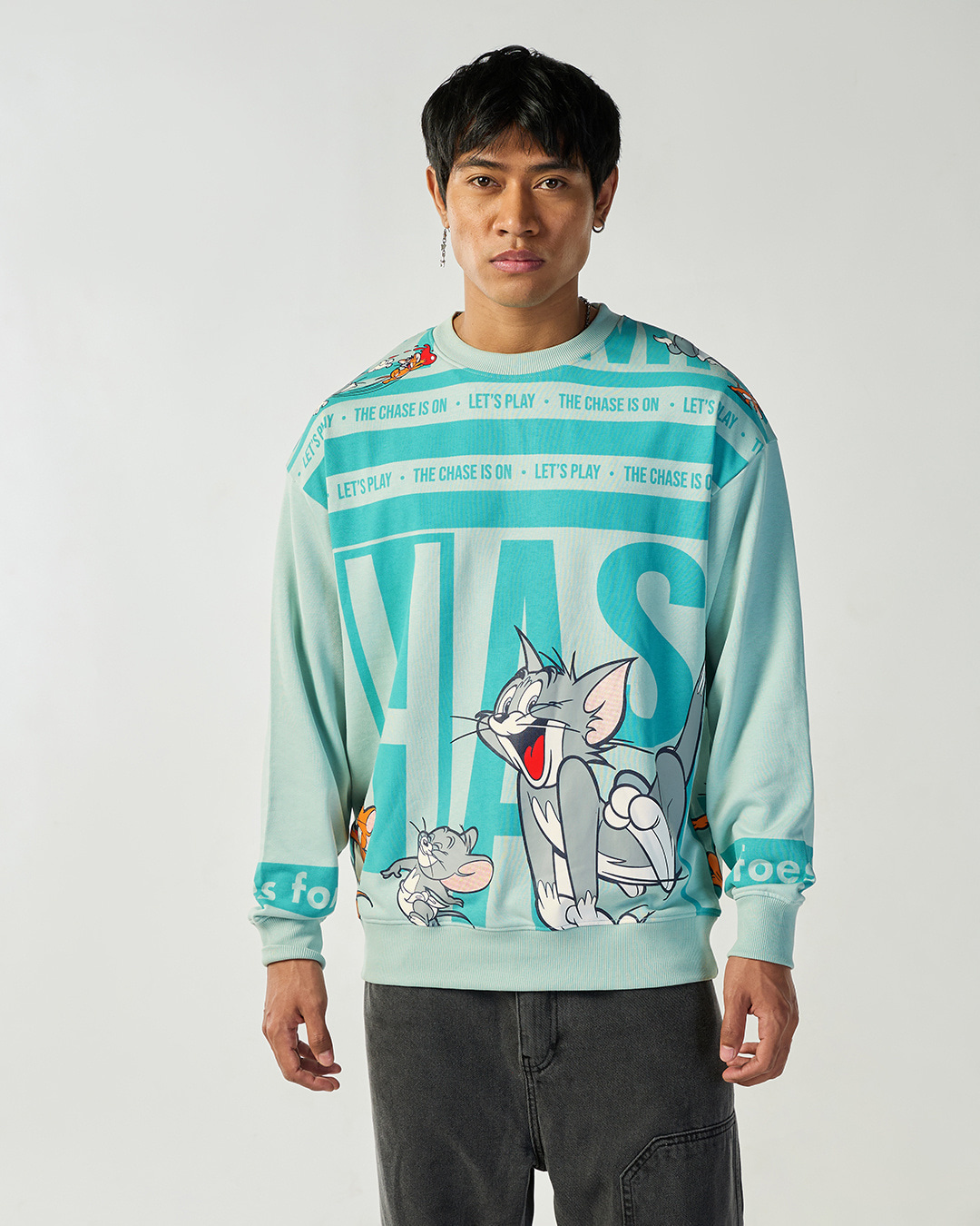 Shop Men's Green Graphic Printed Oversized Sweatshirt-Back