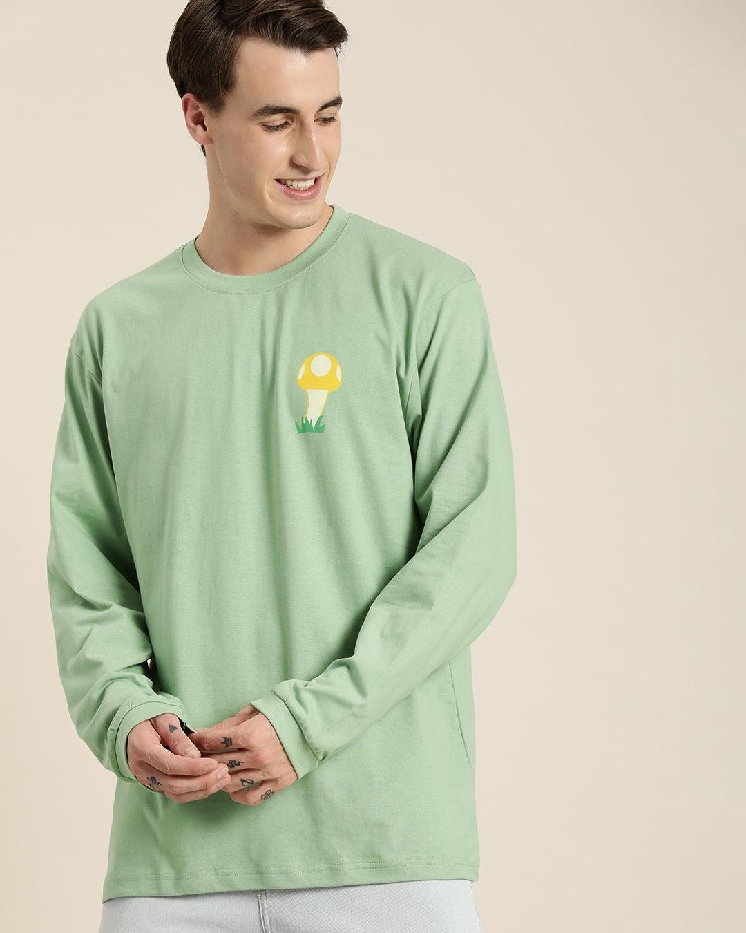 Shop Men's Green Graphic Printed Oversized T-shirt-Back
