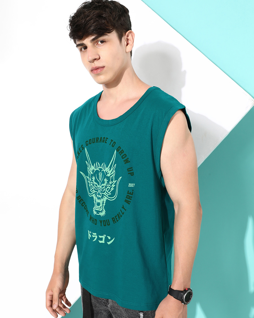 Shop Men's Green Graphic Printed Oversized Vest-Back