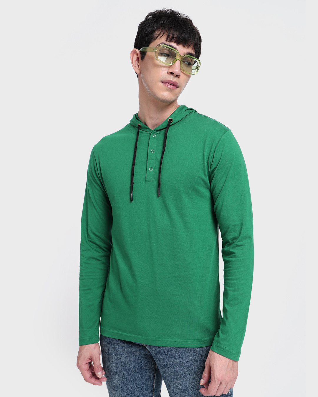 Buy Men's Green Henley Hoodie Tshirt Online at Bewakoof