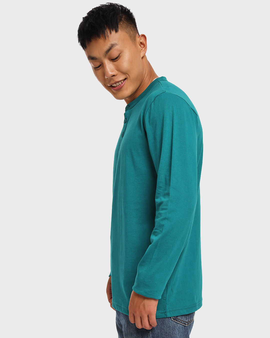 Shop Men's Green Henley T-shirt-Back