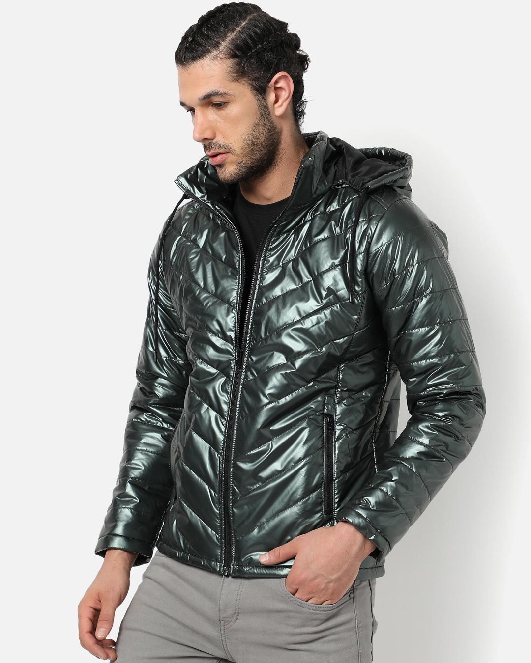 Shop Men's Green Hooded Jacket-Back