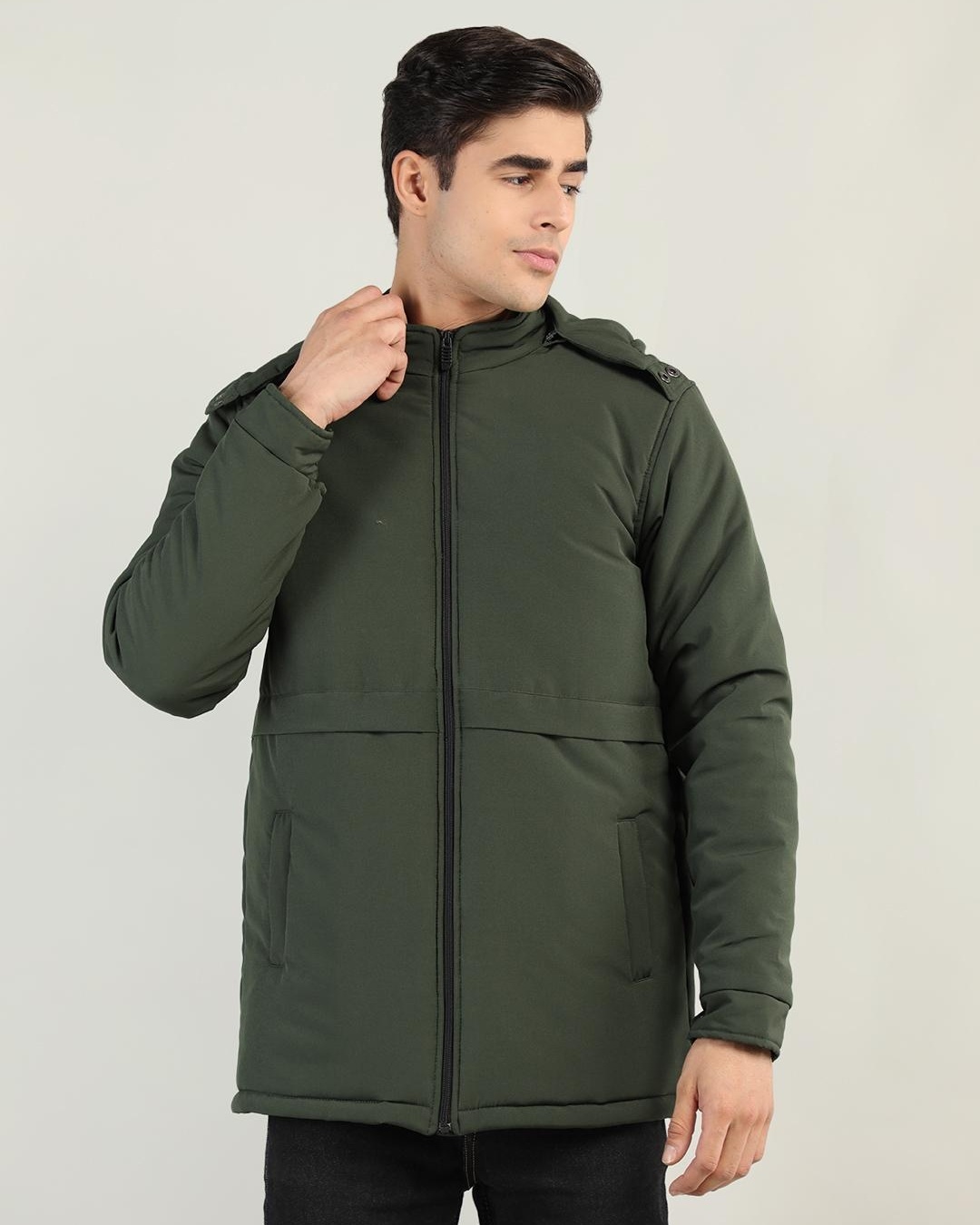 Buy Men's Green Hooded Puffer Jacket Online at Bewakoof