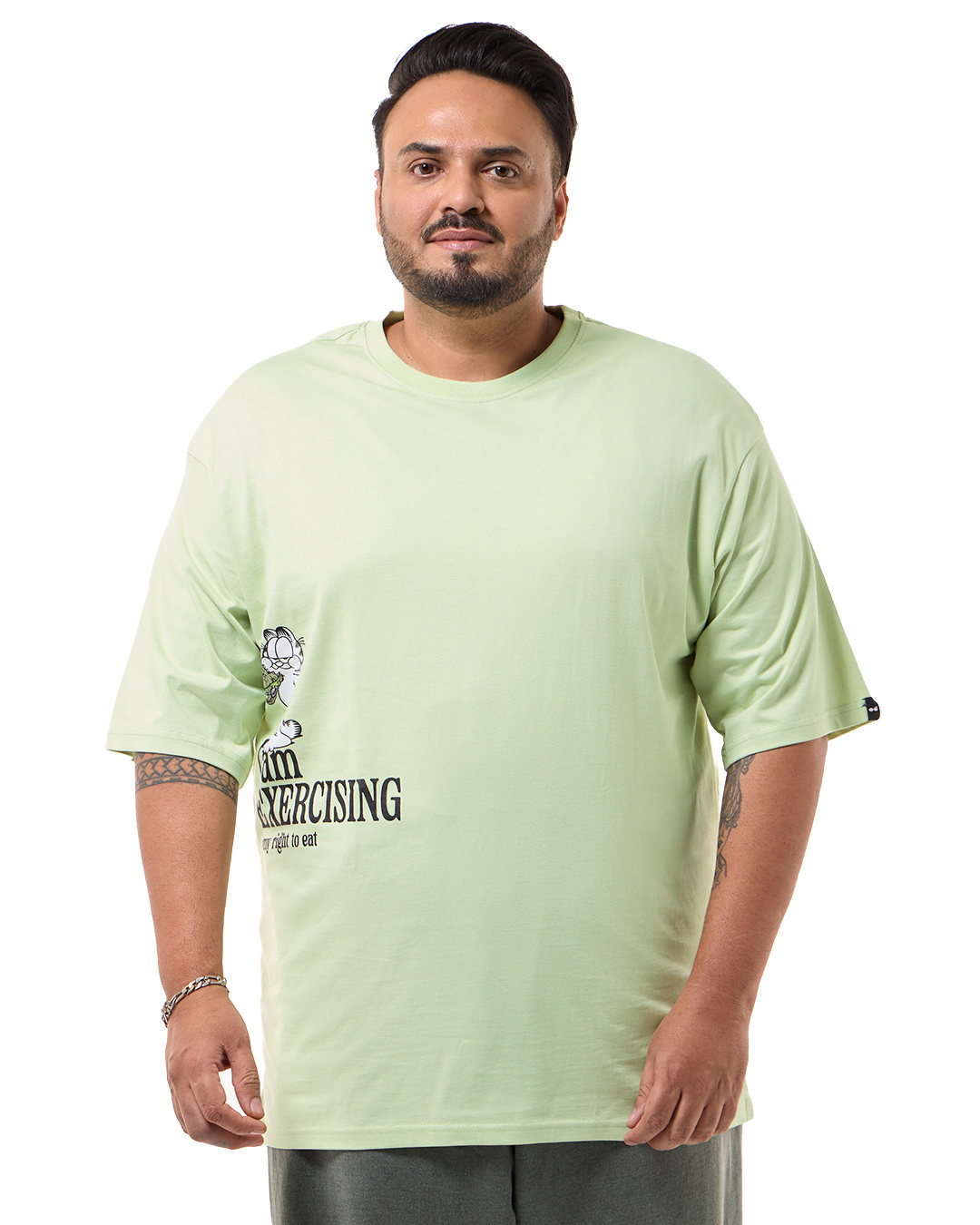 Shop Men's Green I Am Excercising Graphic Printed Oversized Plus Size T-shirt-Back