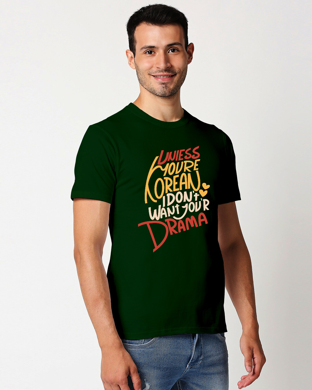 Shop Men's Green I Don't Want Your Drama Typography T-shirt-Back