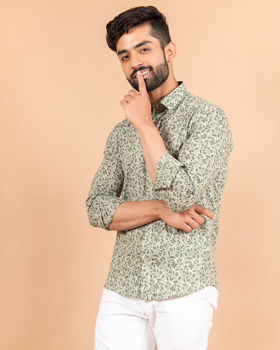 Shop Men's Green Jaipuri Printed Shirt-Back