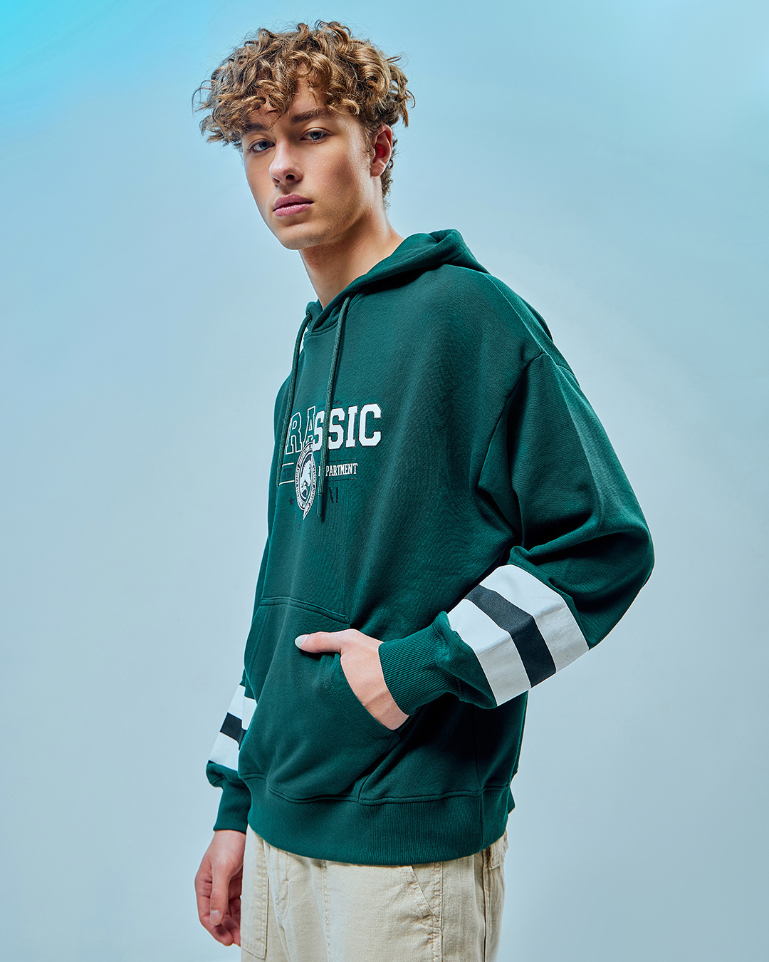 Shop Men's Green Jurassic Graphic Printed Oversized Hoodie-Back