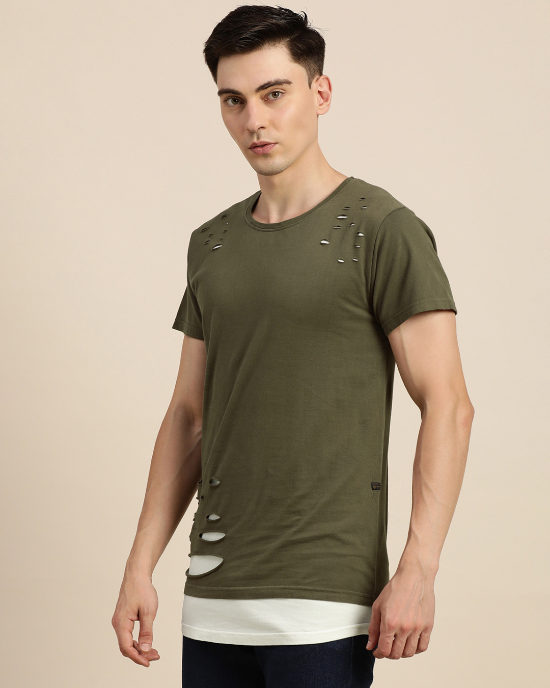 Shop Men's Olive Laser Cut T-shirt-Back