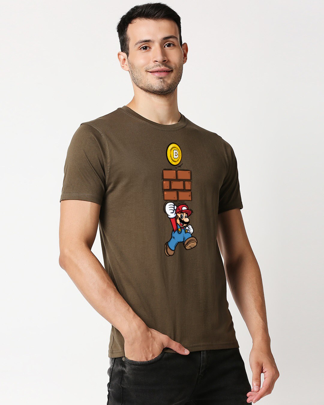 Shop Men's Green Mario Cotton T-shirt-Back